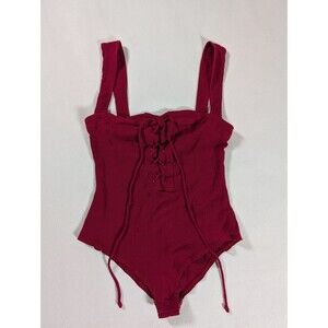 Intimately Free People Womens Maroon Lace Up Neck One-Piece Bodysuit Size XS